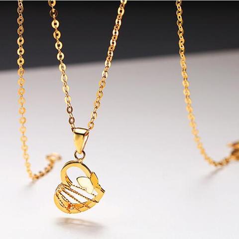 1PCS Real 18K Yellow Rose Gold Pendant Women's Loving Heart Drawing  Butterfly Pendant Gift With 18K Rolo Chain Jewelry Lady ► Photo 1/1