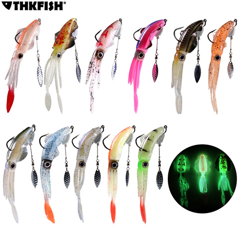 Thkfish Luminous Squid Soft Bait 20g 3D Eyes Saltwater Fishing Octopus Lure with 9g Blade Salterwater Jig Hook ► Photo 1/6