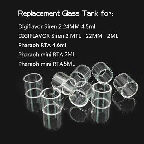 5pcs YUHETEC Glass Tank For Digiflavor Siren 2 GTA 24MM 4.5ml/Siren2 MTL 22MM 2ML/Pharaoh RTA 4.6ml/Pharaoh Mini RTA glass tube ► Photo 1/4