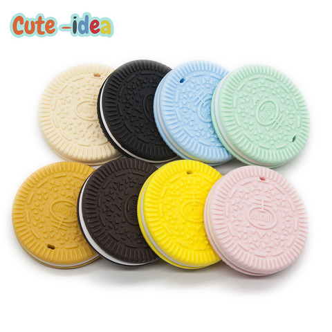 Cute-idea 1Pc Biscuits Baby Teether Chew Toy Food Grade Silicone Cookie Teethers DIY Baby Teething Necklace Silicone Beads ► Photo 1/6