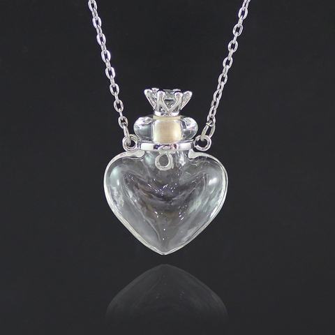 1PC Clear Heart Bottle Essential Oil Pendant Murano Glass Perfume Necklaces Stainless Steel Chain Perfumes For Women ► Photo 1/6