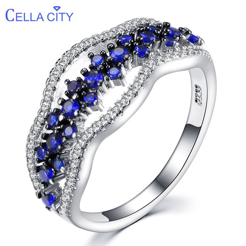 Cellacity Sapphire Rings for Women Silver 925 Fine Jewelry with Gemstones Size5,6,7,8,9,10 Chic Female Anniversary Ring Party ► Photo 1/6