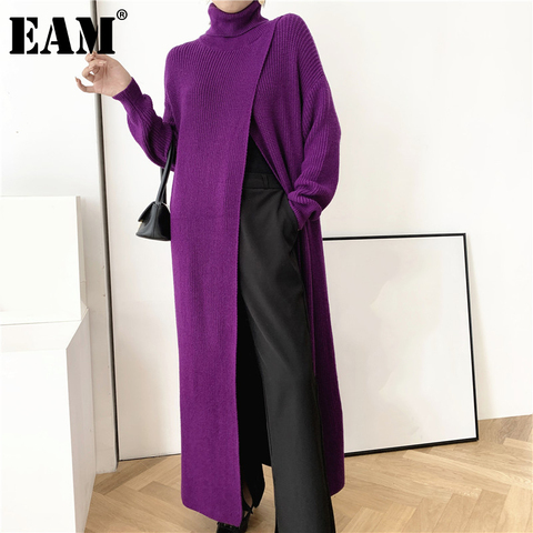 [EAM] Vent Long Knitting Sweater Loose Fit Turtleneck Long Sleeve Women Pullovers New Fashion Tide Autumn Winter 2022 1DA357 ► Photo 1/6