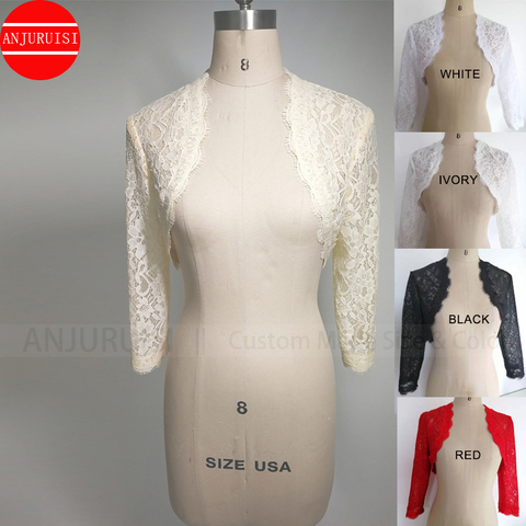 Elegant 2022 New Shares of women / girls 3/4 long sleeve white lace shoulders cropped bolero jacket wedding white wedding wraps ► Photo 1/6