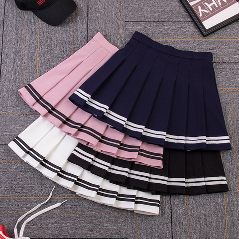 High Waist Women's Skirts Striped Pleated Skirt Elastic Waist Female Skirts Sweet Mini Skirts Dance Skirt Plaid Skirt y2k ► Photo 1/6