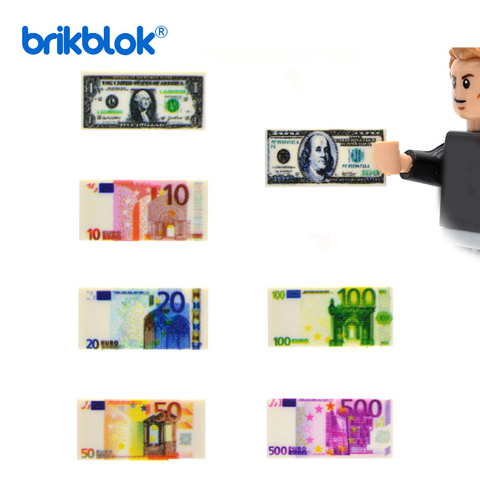 10pcs/lot 1*2 Bricks US Europe Tiles Money Paper Banknote 100 Dollars EUR 500 MOC Building Blocks Toys for Children ► Photo 1/6