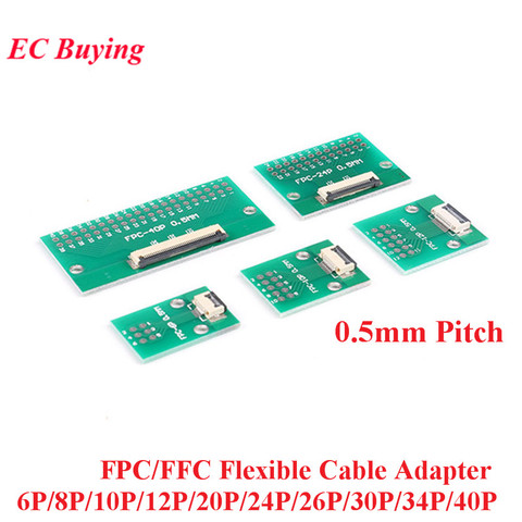 FPC/FFC Flexible Cable Adapter Board 0.5mm Pitch 6P/8P/10P/12P/20P/24P/26P/30P/34P/40P 2.54mm 1.0mm SMT Connector Flat Cable ► Photo 1/6