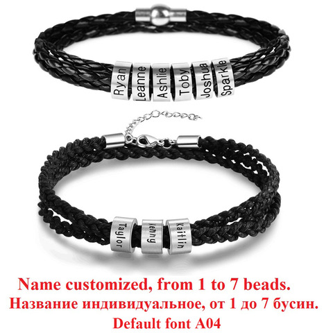 LIKGREAT Name Letter Customize Leather Breaclet for Women Men Stainless Steel Beads Braided Rope Wrist Bracelet Personalized ► Photo 1/6