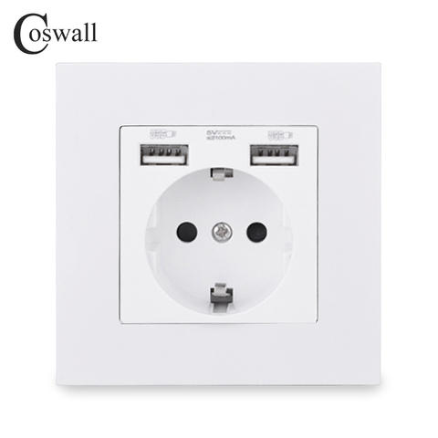 COSWALL Russia Spain EU Standard Wall Socket USB Charge Port Simple PC Panel Black White Grey E20 Series Full Rangle ► Photo 1/6