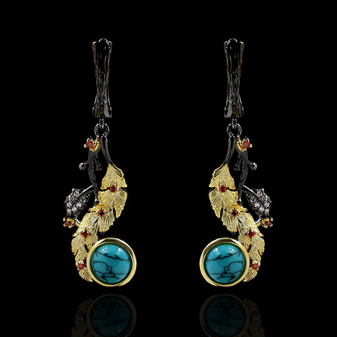 Bohemian Style Ladies Turquoise Earrings 925 Silver Black Gold Jewelry Vintage Ladies Jewelry Earrings Line Up Party Earrings ► Photo 1/5