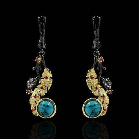 Bohemian Style Ladies Turquoise Earrings 925 Silver Black Gold Jewelry Vintage Ladies Jewelry Earrings Line Up Party Earrings ► Photo 1/5
