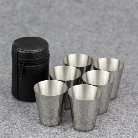 6pcs 30ml Stainless Steel Cups Shots Set Mini Practical Travel Whisky Wine Glasses Portable Drinkware Set Coffee Mug Cup ► Photo 1/6