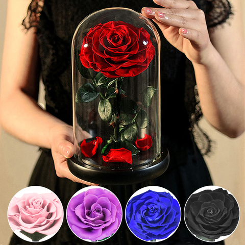 Eternal Rose Beauty and The Beast Rose Everlasting Artificial Flowers NIght Light In Glass Dome Christmas Valentine Wedding Gift ► Photo 1/6