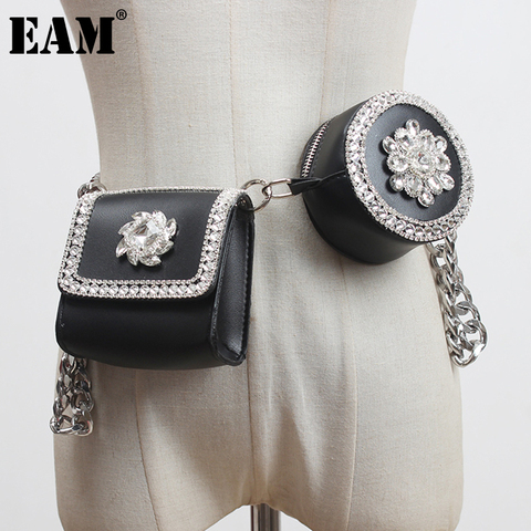 [EAM]  Pu Leather Black Rhinestones Mini-bag Long Belt Personality Women New Fashion Tide All-match Spring Autumn 2022 1Z745 ► Photo 1/6