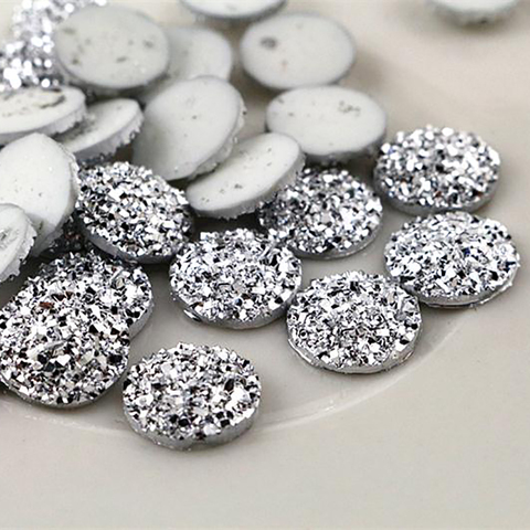 New Fashion 40pcs 8mm 10mm 12mm Silver Plated Color Flat Back Resin Cabochons Cameo ► Photo 1/3