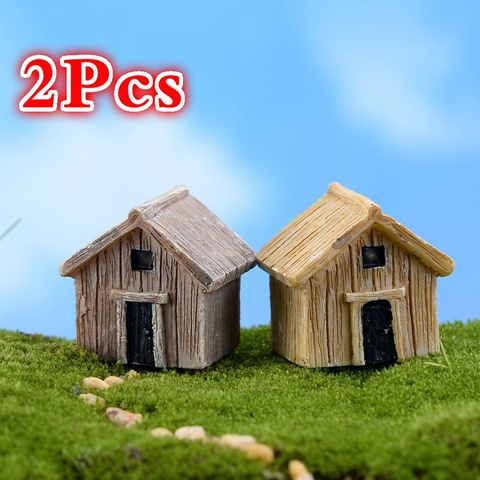 2 Pcs Mini Wooden House Figurines Micro Landscape Dollhouse Ornaments Mini Craft Miniatures Mini Craft Micro Landscaping Decor ► Photo 1/4