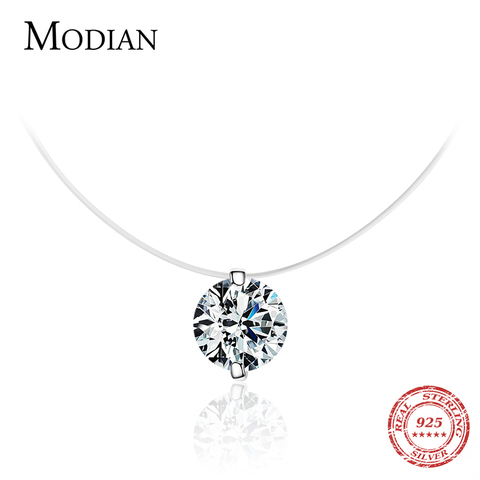 Modian Silver Transparent Chain Pendant Real 925 Sterling Silver Clear CZ Fishing Line Choker Necklace For Women Girls Jewelry ► Photo 1/5