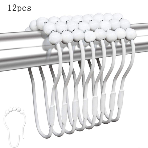 12Pcs Curtain Hooks Solid Color Shower Curtain Hanging Ring with Metal Bearing Ball for Bathroom Washroom Living Room Home Decor ► Photo 1/6