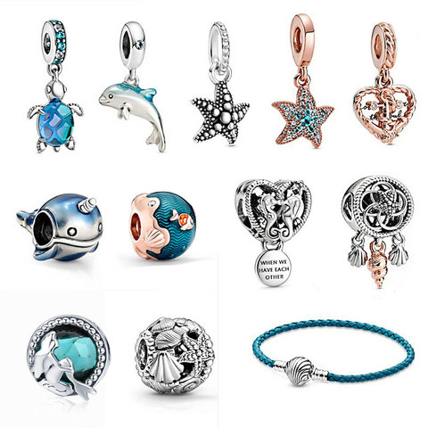 925 sterling silver woman jewelry ocean series narwhal charm starfish ocean waves & fish beads fit Pandora bracelet DIY pendant ► Photo 1/6