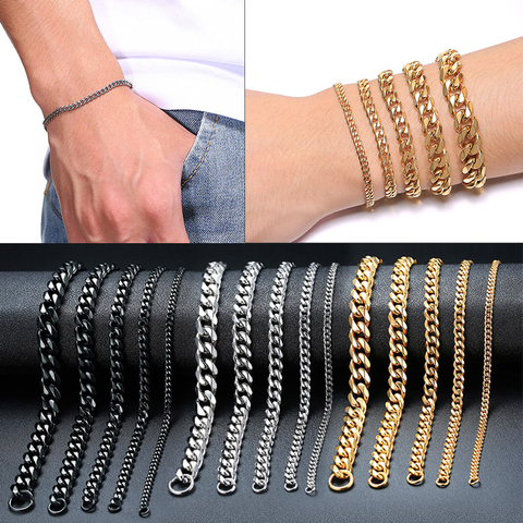Vnox Mens Simple 3-11mm Stainless Steel Curb Cuban Link Chain Bracelets for Women Unisex Wrist Jewelry Gifts ► Photo 1/6