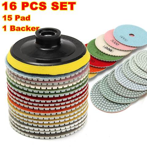 16pcs Diamond Polishing Pads 4'' 100mm for Granite Stone Concrete Marble Polishing Use Wet/Dry Grinding Discs Kit ► Photo 1/6