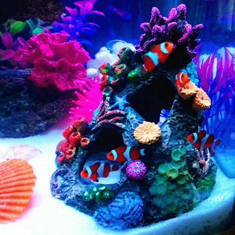 1pc Resin Coral Rock Plant Aquarium Mountain Decoration Hiding Cave Coral Reef Fish Tank Underwater Ornament ► Photo 1/5