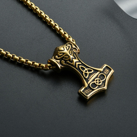 Viking Thor Hammer Pendant Necklace Gold/Silver Color Stainless Steel Necklace Viking Amulet Jewelry Never Fade ► Photo 1/6