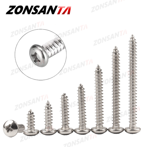 ZONSANTA M1.4 M1.7 M2 M2.2 M2.6 M3 M3.5 M4 M5 M6 Small 304 stainless steel Cross Phillips Pan Round Head Self tapping Screw ► Photo 1/6