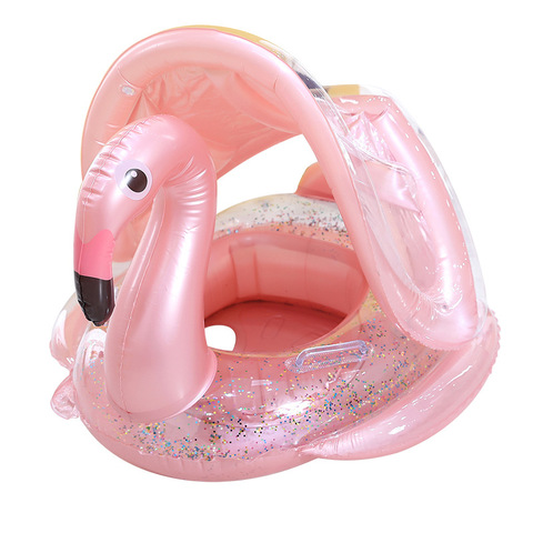 Rooxin Flamingo Inflatable Circle Baby Infant Float Pool Swimming Ring with Sunshade Floating Seat Summer Beach Party Pool Toys ► Photo 1/6