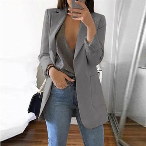 Autumn Blazers Jacket Women Casual Solid Notched Pockets Long Sleeve Slim Elegant Office Ladies Work Suit Coats Female Outwear ► Photo 1/6