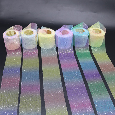 6cm Rainbow Gradient Tulle Ribbon Roll DIY Handmade Craft Hair Ornament Baking Decoration Craft Glitter  Mesh Fabric Supplies ► Photo 1/6