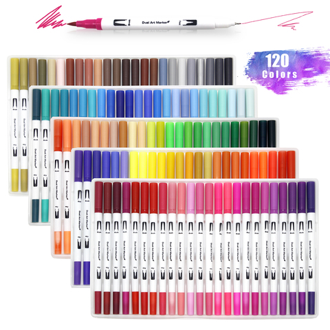 120 Colors Dual Tip Brush Marker Pens Art Watercolor Fineliner Drawing Painting Stationery For Coloring Manga School Supplies ► Photo 1/6