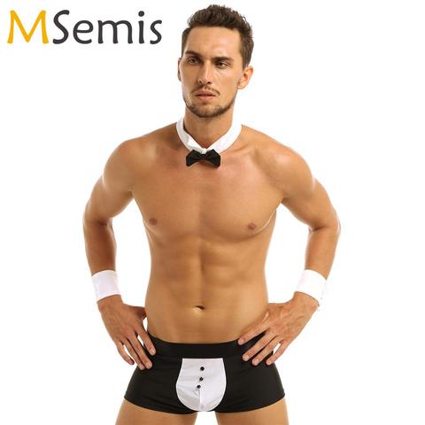 Mens Servant Sex Cosplay Costumes Hot Erotic Maid Waiter Tuxedo Lingerie Set Sexy Boxer Briefs Underwear+Bow Tie Collar Bracelet ► Photo 1/6