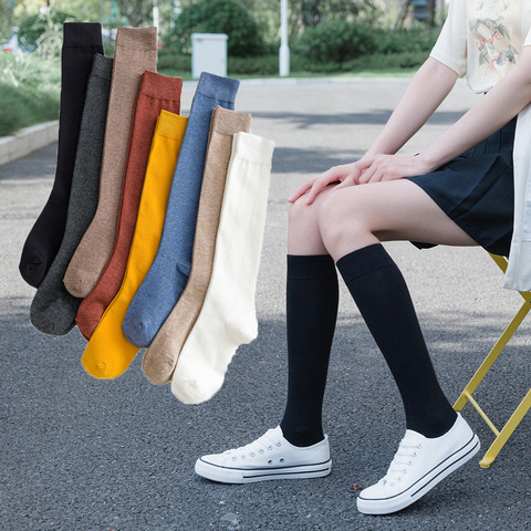 Cotton Ladies Knee High soild color Socks Women student Socks School Party street dancing knee sock for women ► Photo 1/6