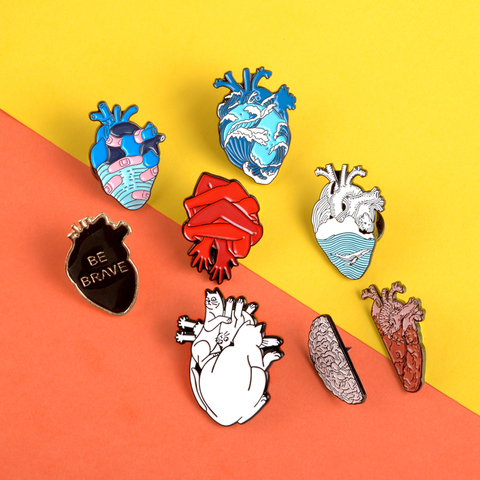 Creative Heart Pins Ocean Black brave heart Enamel Pin Badges Bandage Hand cat Lapel Pins Brooches for women men Anatomy Jewelry ► Photo 1/6