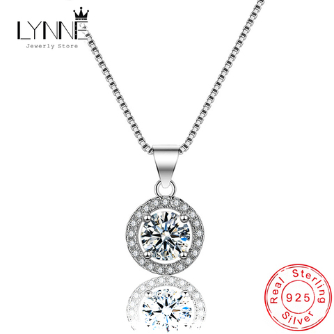 New Fashion 925 Sterling Silver Round Zircon Pendant Necklace Fine Rhinestone Clavicle Necklaces Women&Girl Party Jewelry Gift ► Photo 1/6