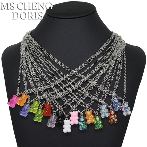 Handmade 33 Styles Colors Cute Resin Gummy Bear Chain Necklaces, Candy Color Pendant For Women&Girl Daily Jewelry Party Gifts ► Photo 1/6