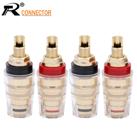 4pcs/2pairs Brass Gold Plated 4MM Binding Post Terminals Binding Banana Plug Connector for Speaker Amplifier Red+Black Color ► Photo 1/6