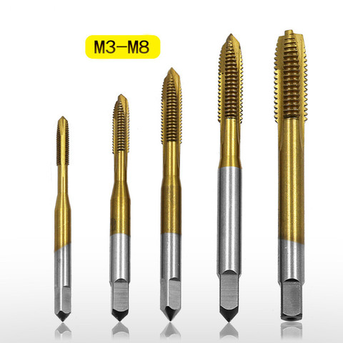 1Pcs/5Pcs Titanium Coated Thread Tap Drill Metric Hss Spiral Fluted Machine Screw Tap Spiral Pointed Taps M3 M4 M5 M6 M8 ► Photo 1/5