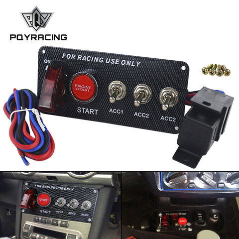 12V LED Ignition Switch Panel for Racing Car Engine Start Push Button LED Toggle Switch Carbon Fiber QT313 ► Photo 1/6