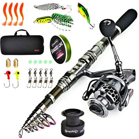 Sougayilang Telescopic Fishing Rod with Spinning Reels Combos Fishing Reel Pole Lure Line Bag Sets Kit for Travel Fishing Tackle ► Photo 1/6