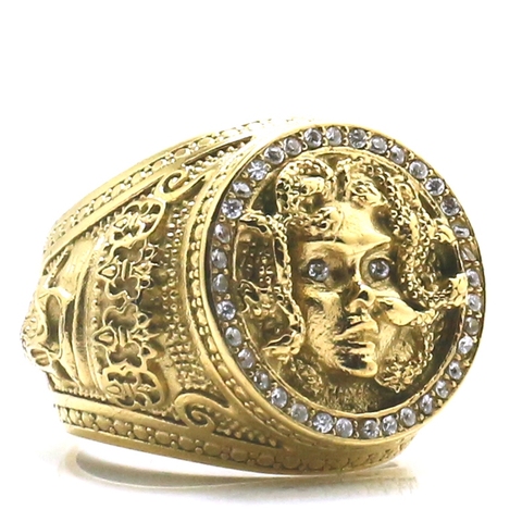 Unisex 316L Stainless Steel Gold-Color Medusa Clean Stone King Skull Ring ► Photo 1/1