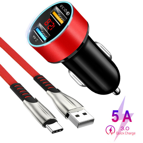 Fast Charging Super Charger 5A Type-C Phone Cable For Samsung S20 S9 S8 Xiaomi Huawei P30 Pro Fast Charging QC 3.0 Car Charger ► Photo 1/6