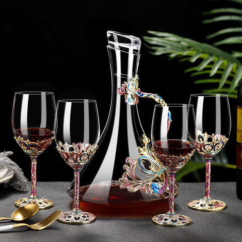 Buy Online Creative Enamel Color Crystal Red Wine Glass Decanter Set Goblet Wedding Glasses Champagne Whiskey Cup Lead Free Crystal Glass Alitools alitools
