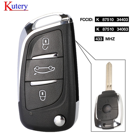 kutery 3 Buttons Remote control  For SSANGYONG KEY WITH ELECTRONICS 433 MHZ Actyon Kyron Rexton Korando Uncut Blade car keys ► Photo 1/5