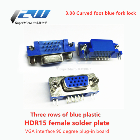 5pcs / lot DB15 DR15 3 rows blue parallel Port 15 Pin D female 15 way PCB 90 degree DB15 connector VGA plug adapter ► Photo 1/2