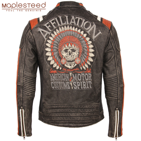 Vintage Embroidery Skulls Motorcycle Leather Jacket 100% Real Cowhide Moto Jacket Biker Leather Coat Winter Motor Clothing M220 ► Photo 1/6