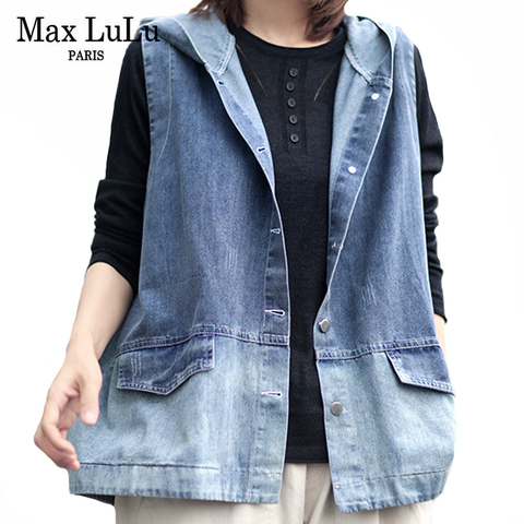 Max LuLu 2022 Korean Designer New Autumn Women Casual Denim Waistcoats Ladies Vintage Loose Vests Oversized Sleeveless Clothes ► Photo 1/6