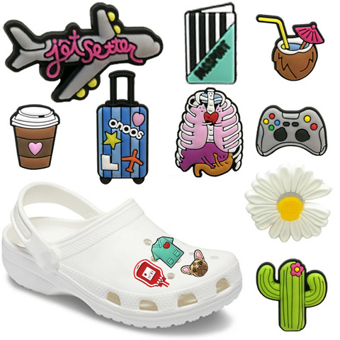 1pcs PVC Shoe Croc Charms Accessories Decorations Cool Airplane Daisy Coconut Flamingo Car Jibits For Croc Bracelet Kids Gift ► Photo 1/6