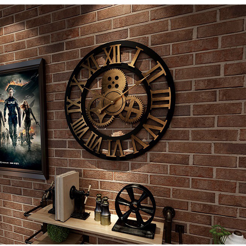 European Retro Gear Clock Vintage Large Wall Clock Oversized 3D Rustic Decor 
